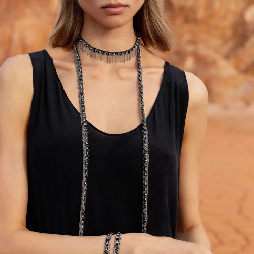 N.1L001 Lariat Necklace Black - Marin Laure Chamorel