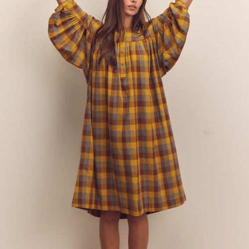Wide Shirring Sleeve Knee Dress - Amente