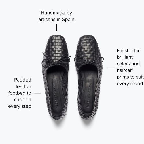 Jada Square Toe Ballet Flat - Black Woven Calf - Freda Salvador