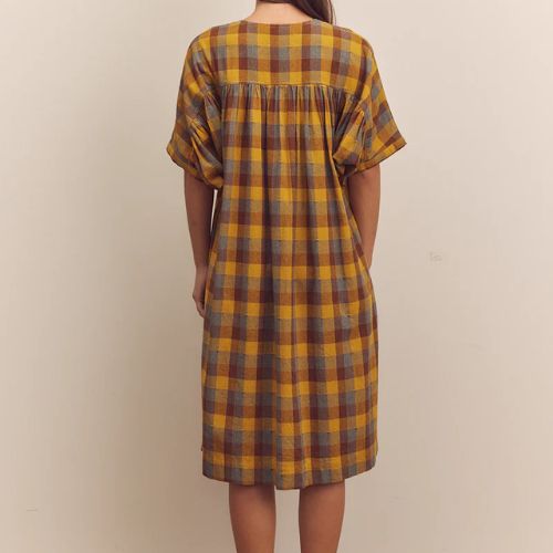 Wide Shirring Sleeve Knee Dress - Amente