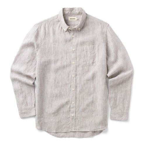 Jack Shirt in Burgundy University Stripe Linen - Taylor Stitch