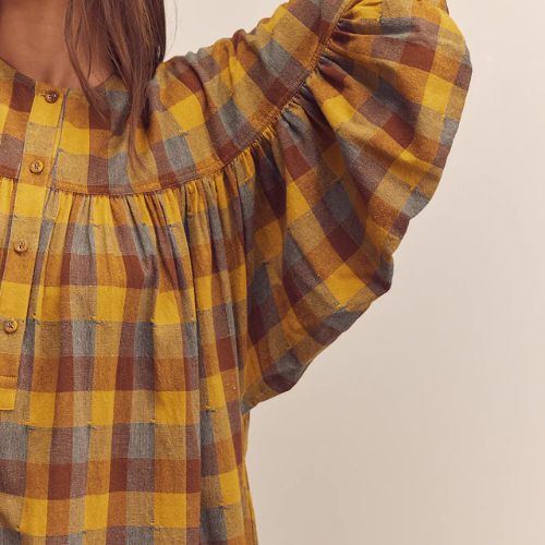 Wide Shirring Sleeve Knee Dress - Amente