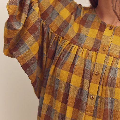 Wide Shirring Sleeve Knee Dress - Amente