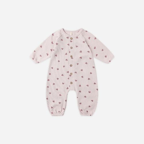 Waffle Long Sleeve Jumpsuit Hearts - Rylee + Cru