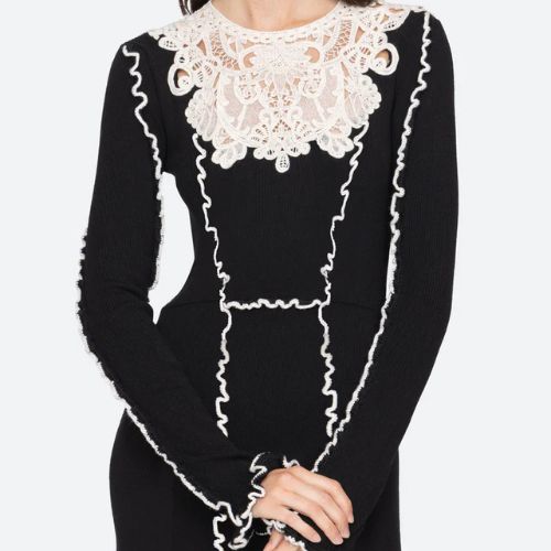 Vania Lace L/SLV Midi Knit Dress - Sea NY