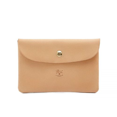 Unisex Leather Snap Pouch in Natural - Il Bisonte