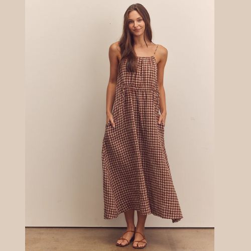 Front Shirring Gingham Cami Dress - Amente
