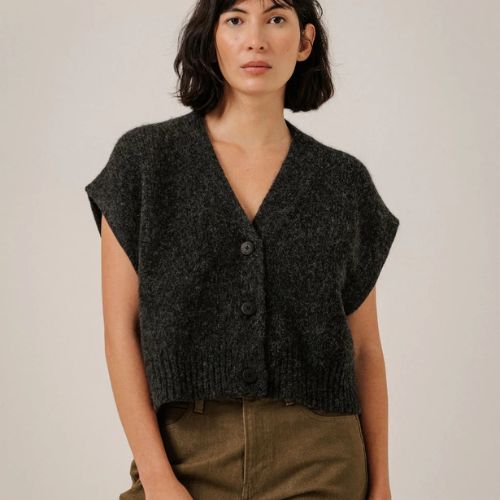 Alpaca Button Down Vest in Basalt - Bare Knitwear