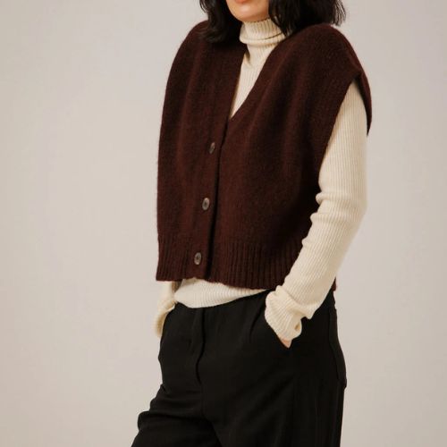 Alpaca Button Down Vest in Deep Maroon - Bare Knitwear