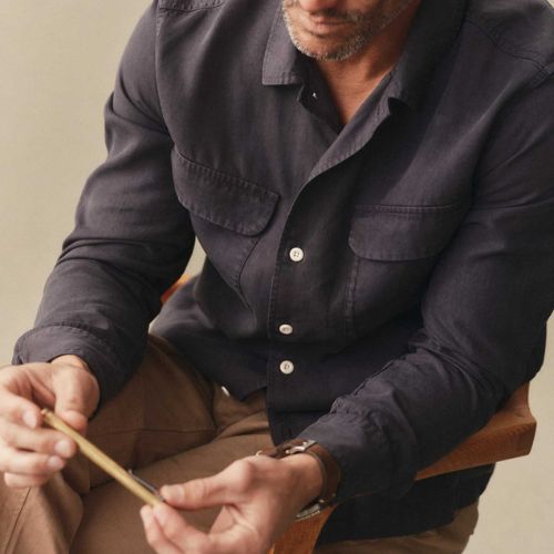 Shore Shirt in Navy Lyocell -Taylor Stitch