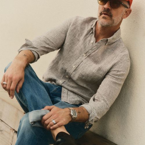 Jack Shirt in Burgundy University Stripe Linen - Taylor Stitch