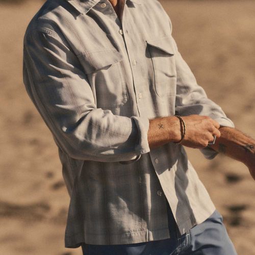 Shore Shirt in Fog Check Tencel - Taylor Stitch