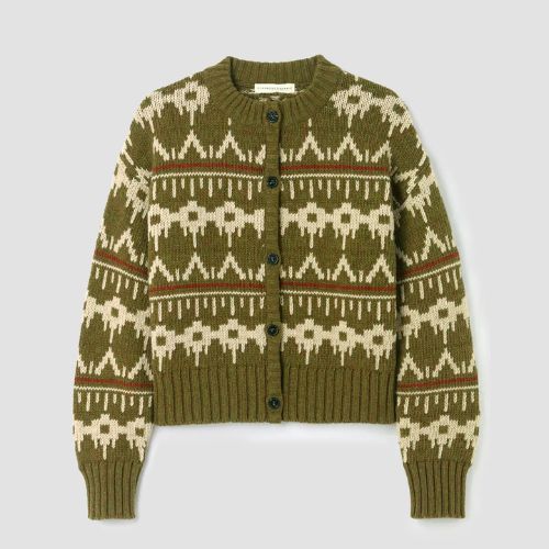 Sugi-Sue Recycled Wool Knitted Cardigan - Olive Marl Fair Isle - Beaumont Organic