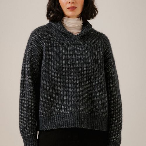 Oversized Shawl Pullover - Dark Navy - Bare Knitwear