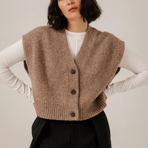 Alpaca Button Down Vest in Dark Fawn - Bare Knitwear
