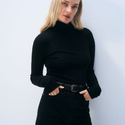 Superfine Cashmere Blend Turtleneck - White + Warren