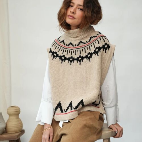 Kanon Wool Vest in Cream Marl Fair Isle - Beaumont Organic