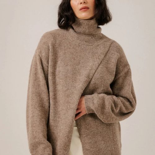 Asymmetric Funnel Neck - Dark Fawn - Bare Knitwear