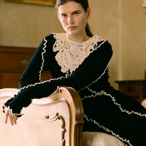 Vania Lace L/SLV Midi Knit Dress - Sea NY