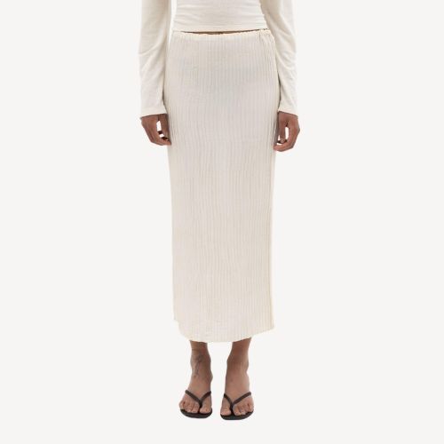 Plisse Satin Silk Long Skirt - Azur