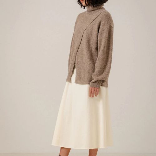 Asymmetric Funnel Neck - Dark Fawn - Bare Knitwear
