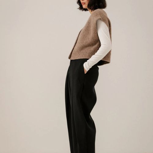 Alpaca Button Down Vest in Dark Fawn - Bare Knitwear
