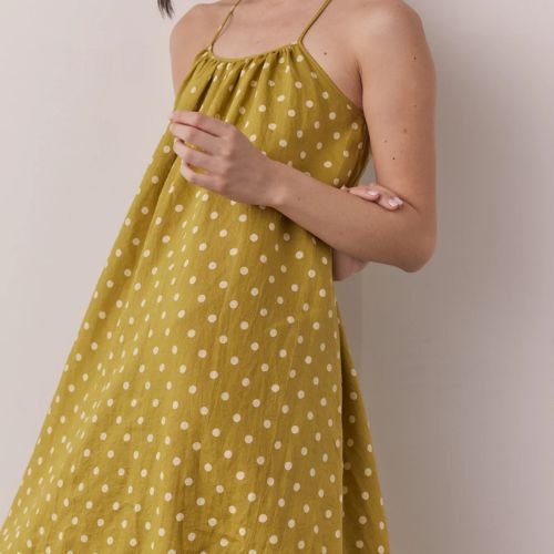 Polka Dot Back Tie Ankle Dress - Amente