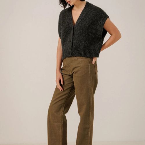 Alpaca Button Down Vest in Basalt - Bare Knitwear
