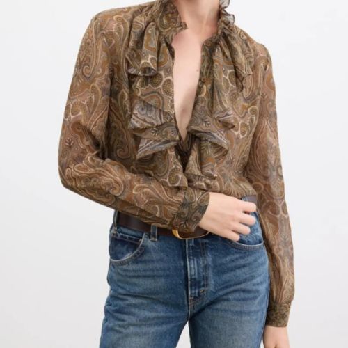 Lily Blouse - Khaki Paisley - Nili Lotan