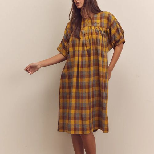 Wide Shirring Sleeve Knee Dress - Amente