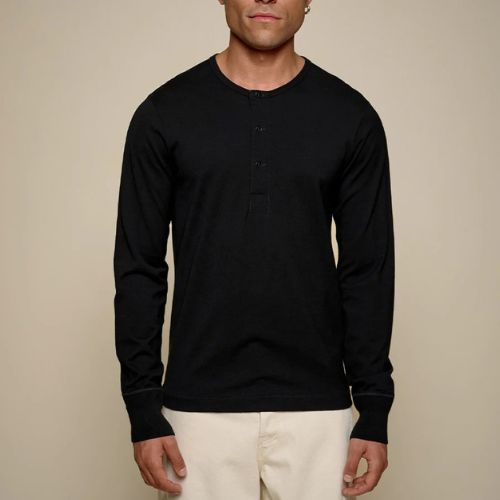 2M06 Mid-Century Machine Refined Fit Long Sleeve Henley - Deep Black - Merz B. Schwanen