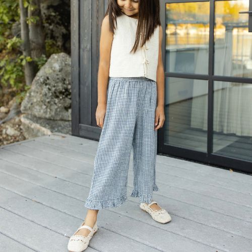Kid's Wide Leg Pant - Marine Gingham - Rylee & Cru