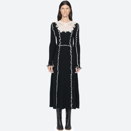 Vania Lace L/SLV Midi Knit Dress - Sea NY