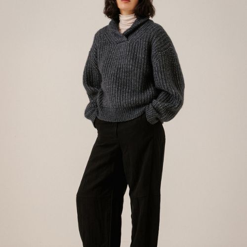Oversized Shawl Pullover - Dark Navy - Bare Knitwear