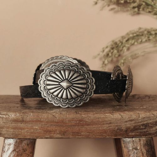 Tooled Leather Concho Belt - The Great