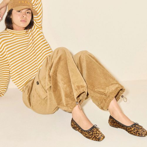 Jada  Square Toe Ballet Flat - Leopard Haircalf - Freda Salvador