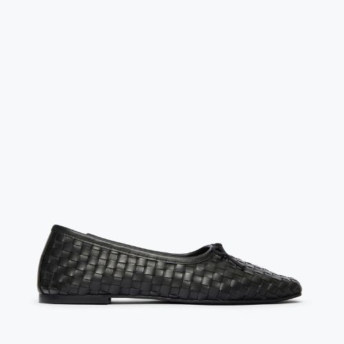 Jada Square Toe Ballet Flat - Black Woven Calf - Freda Salvador