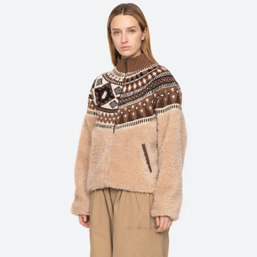 Linea Fair Isle Knit Combo Fleece Jacket - Sea NY