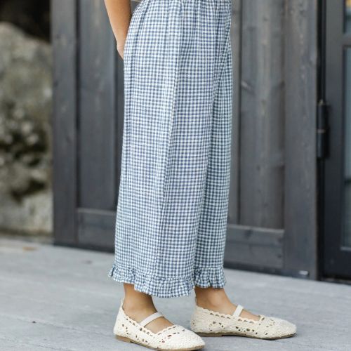 Kid's Wide Leg Pant - Marine Gingham - Rylee & Cru