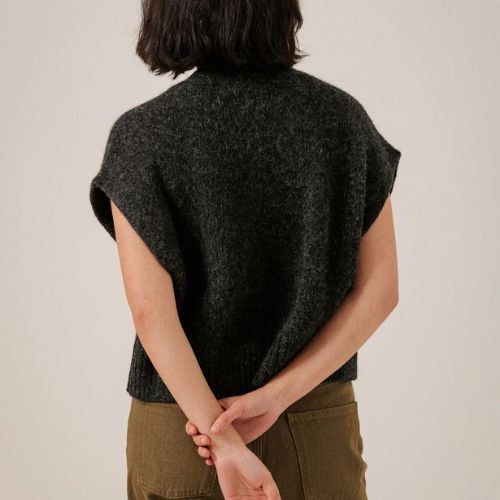 Alpaca Button Down Vest in Basalt - Bare Knitwear