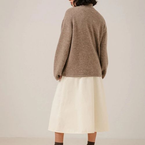 Asymmetric Funnel Neck - Dark Fawn - Bare Knitwear