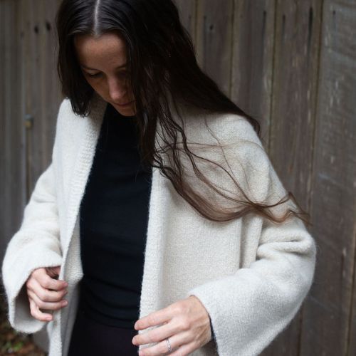 Long Shawl Cardigan in Olive - Lauren Manoogian