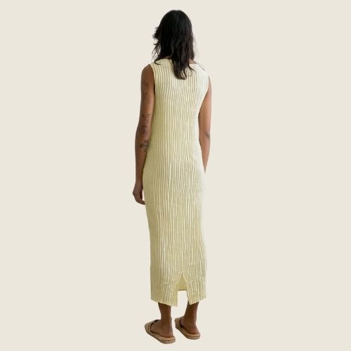 Plisse Satin Silk Tank Long Dress - Azur