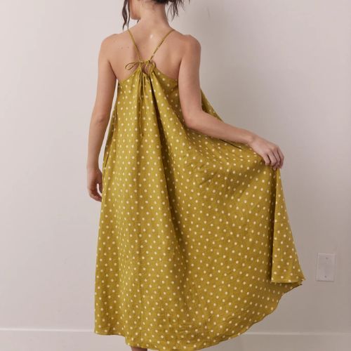 Polka Dot Back Tie Ankle Dress - Amente
