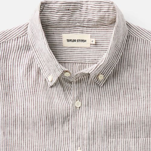 Jack Shirt in Burgundy University Stripe Linen - Taylor Stitch