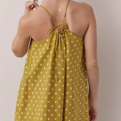 Polka Dot Back Tie Ankle Dress - Amente