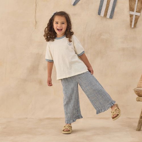 Kid's Wide Leg Pant - Marine Gingham - Rylee & Cru
