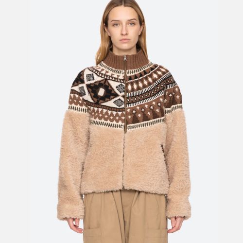 Linea Fair Isle Knit Combo Fleece Jacket - Sea NY
