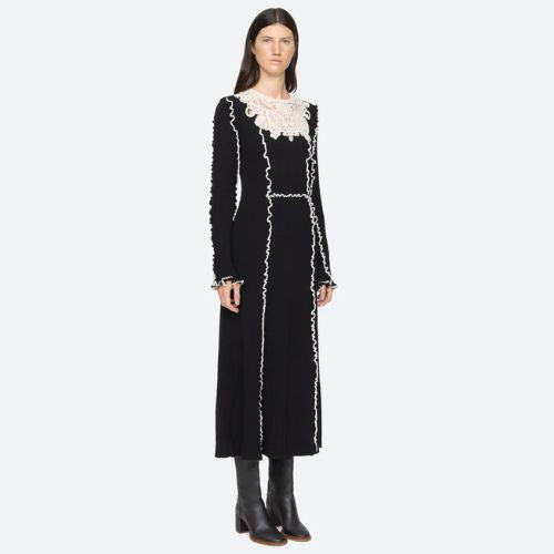 Vania Lace L/SLV Midi Knit Dress - Sea NY