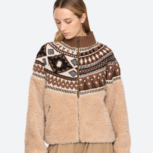 Linea Fair Isle Knit Combo Fleece Jacket - Sea NY